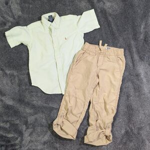 baby boy 4T Bundle Ralph lauren green button up shirt and old navy tan chinos